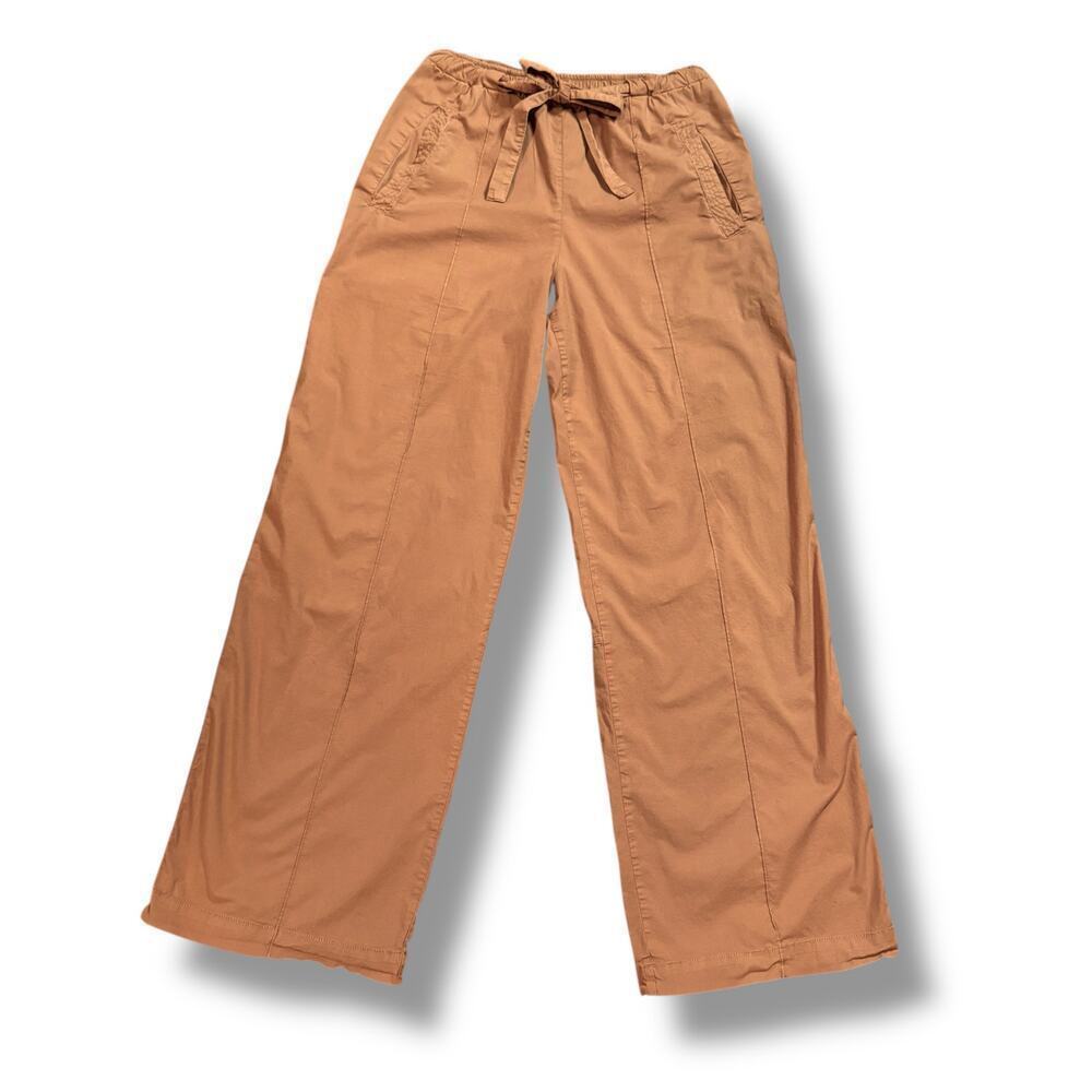 Monrow Women’s Peanut Mocha Brown Elastic Waistband Wide Leg Cargo Pant Small